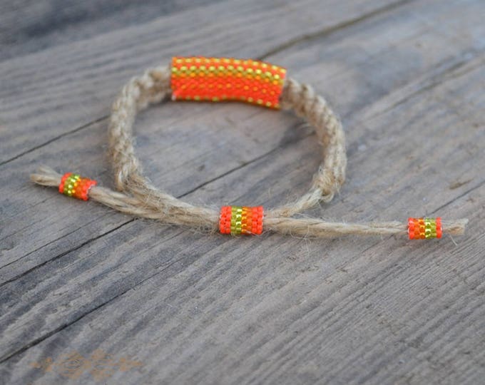 Orange hemp bracelet, guys bracelet, men bracelet, natural bracelet, hippie bracelet, men jewelry, macrame bracelet, bead bracelet, beaded