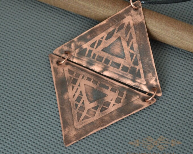Triangle metal pendant, copper necklace, grinded copper, metal necklace, pickled copper, celtic pendant, male pendant gift women's gift mens