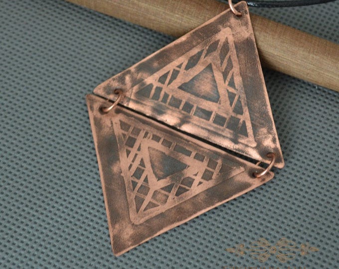 Triangle metal pendant, copper necklace, grinded copper, metal necklace, pickled copper, celtic pendant, male pendant gift women's gift mens