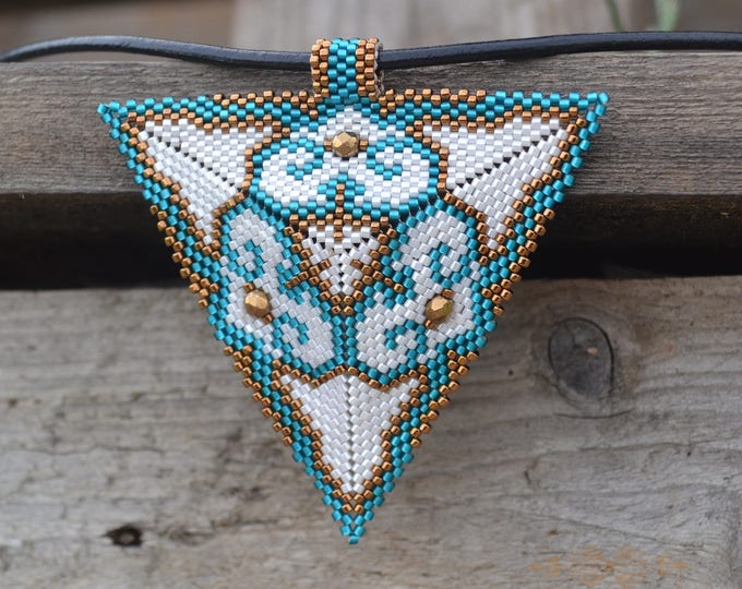 Floral pendant, beaded necklace, triangle pendant, seed bead necklace, big beading necklace, geometric necklace, beaded triangle Pendant