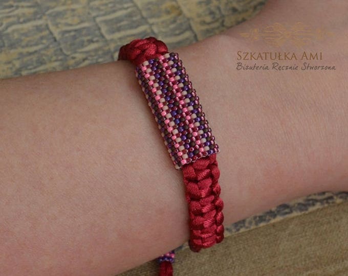 Red satin bracelet, macrame bracelet, friendship bracelet, beaded plaited, girls gift, girls present, hippie bracelet, Yoga Bracelet, yoga