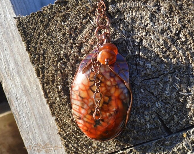 Dragon necklace copper necklace copper agate agate jewelry agate pendant necklace agate stone agate Metalwork necklace Hand Stamped Jewelry