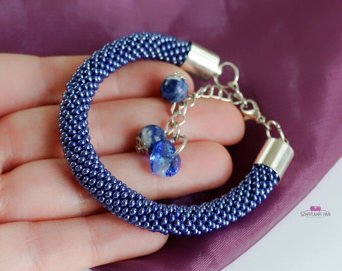 blue bracelet, beaded bracelet, christmas bracelet, women bracelet, seed bead bracelet, ooak bracelet, crochet bracelet, pastel bracelet