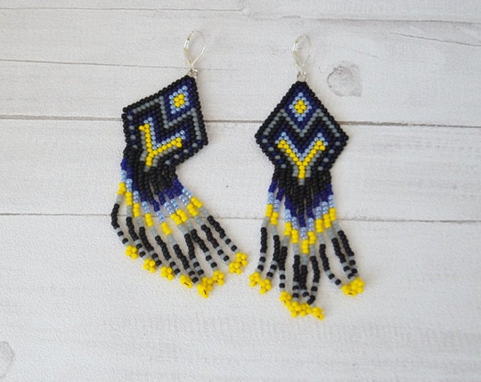 Long beaded earrings, native american earrings, native earrings, tribal earrings, dangle earrings, boho earrings, seed bead earrings, gift