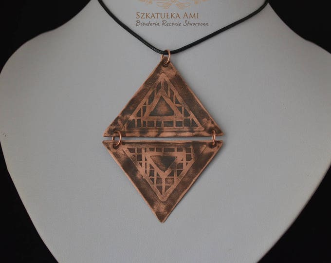 Triangle metal pendant, copper necklace, grinded copper, metal necklace, pickled copper, celtic pendant, male pendant gift women's gift mens