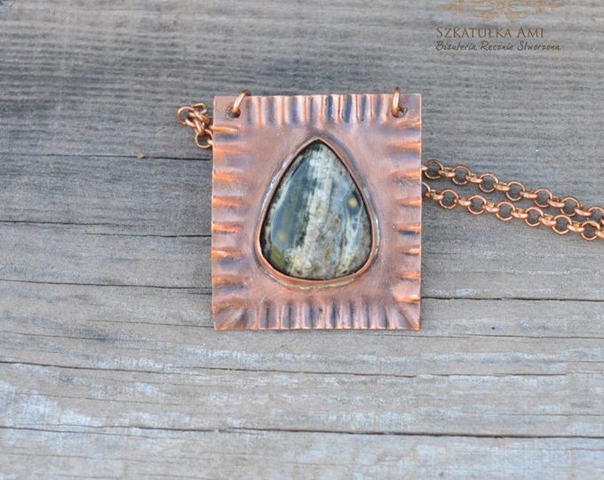 serpentine necklace, protection talisman, capricorn necklace, necklace copper, rustic pendant, feng shui necklace, stone necklace, gift her