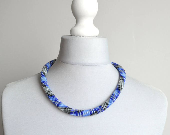 Plaid necklace, plaid jewelry, tartan plaid, buffalo plaid, blue plaid, scottish necklace, scottish tartan, statement necklace, tartan