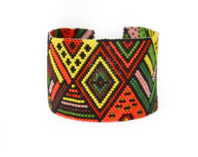 patchwork bracelet, multicolor bracelet, inspiration bracelet, bohemian bracelet, beaded bracelet, seed bead bracelet, cuff bracelet, women