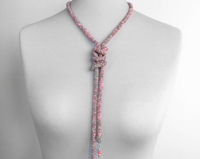 Pastel long beaded necklace, boho necklace, double wrap necklace, layering necklace, tassel necklace, statement necklace, multistrand seed