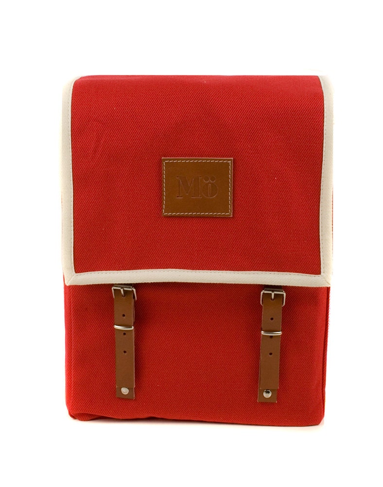 Red Canvas Backpack Mediterranean Red Leather and Canvas Etsy