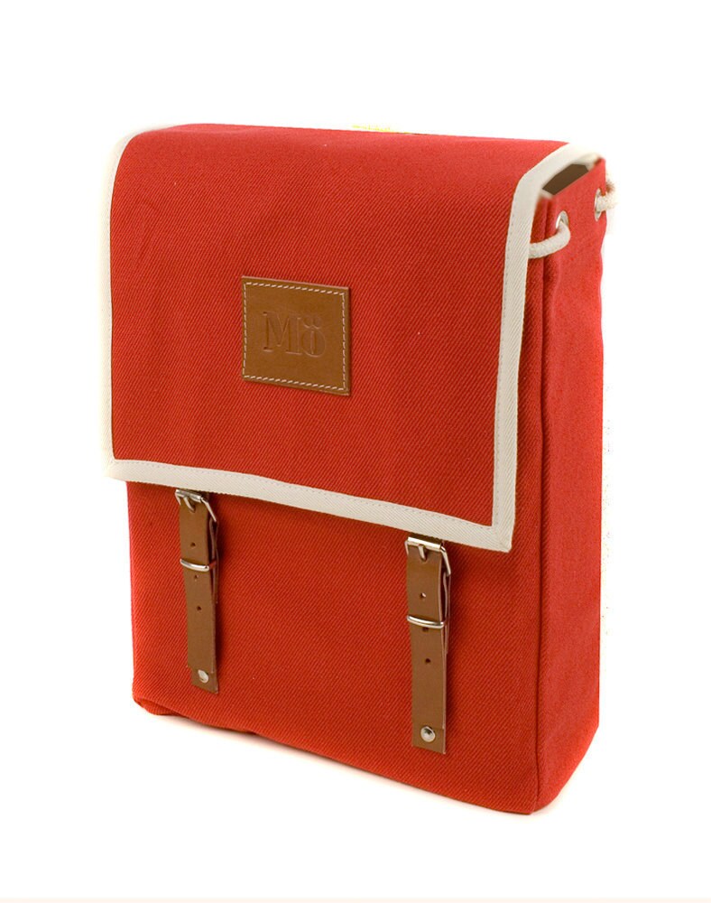 Red Canvas Backpack Mediterranean Red Leather and Canvas Etsy