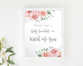 Favor Table Sign Floral Watch Me Grow Sign 8.5" x11" Printable PDF file, Download and Print at Home