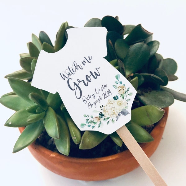 Watch Me Grow Plant Tags for Baby Shower Succulent Favor Tags on Sticks