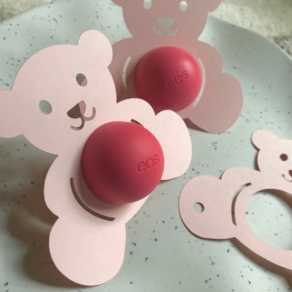 Pink Bear Baby Shower Favors EOS Lip Balm Holder Girl Baby Shower Bearly Wait