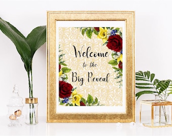 Red Roses Gender Reveal Welcome Sign 8"x10" Printable PDF file, Download and Print at Home