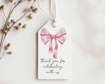 Pink Bow Favor Tags with Ribbon, Elegant Gift Tags
