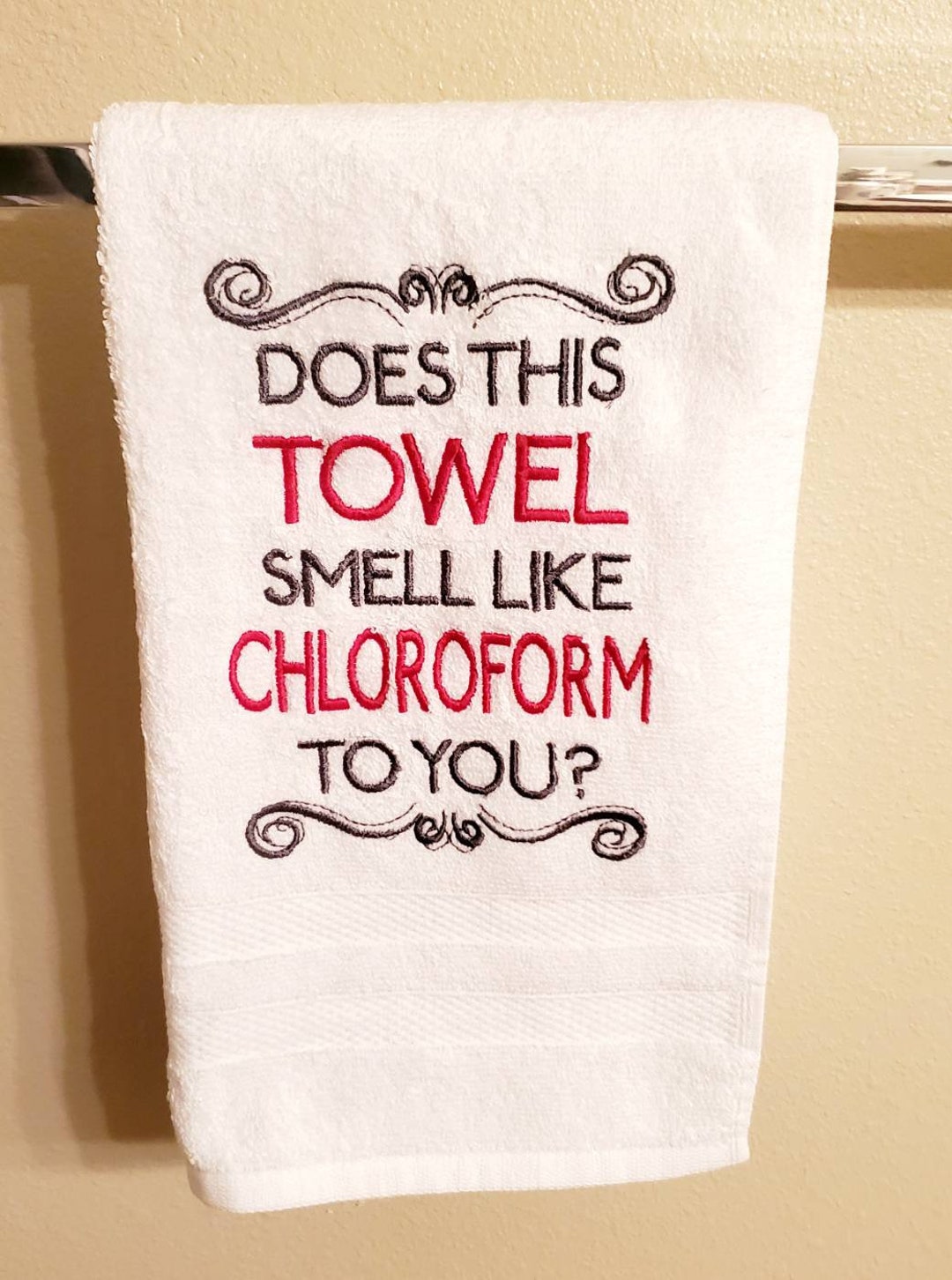 True Crime Bathroom Towel, Embroidered Towels, Halloween, Bathroom, Hand Towels, Decor, Home