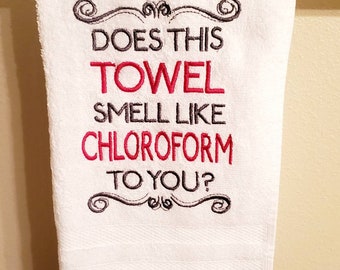 True Crime bathroom towel, Embroidered towels, halloween, bathroom, hand towels, decor, home decor, home living, bath towels, funny, joke