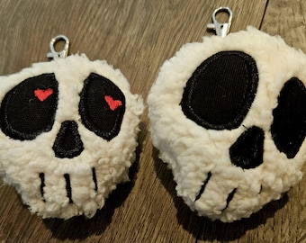 Keychains, stuffie keychain, purse charm, backpack charm, zipper pull, halloween, skull