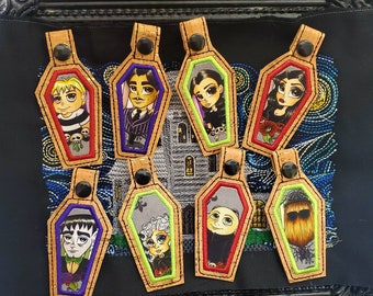 Addams Family coffin Keychains, keychain, zipper pull, purse charm, backpack charm, halloween, oddities, coffin