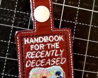 Keychains, handbook for the recently deceased, hell ticket keychain, purse charm, backpack charm, zipper pull, halloween