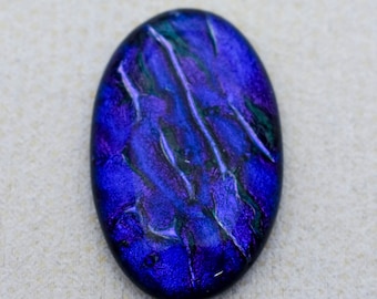 25x39mm Focal Cabochon of Dichroic Glass - Blue Lava Color on Black - C914-R32