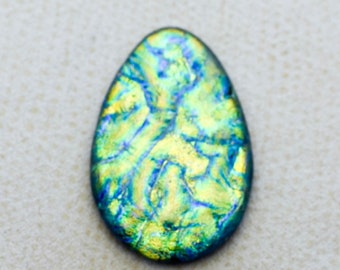 27x41mm Focal Cabochon of Dichroic Glass - Green, Gold Lava Colors on Black Glass - C965-R34