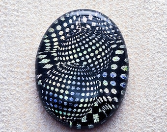 29x38mm Focal Cabochon of Dichroic Glass - Etched Spiral Pattern - Rainbow Colors on Black Glass - C982-E34