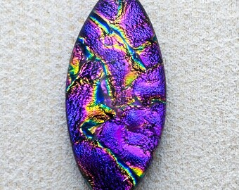 19x40mm Focal Cabochon of Dichroic Glass - Dark Pink, Gold, Green Lava Color on Black Glass - F113-R30