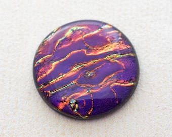 36mm Focal Cabochon of Dichroic Glass - Dark Cranberry Lava Color on Black Glass - F805-R36