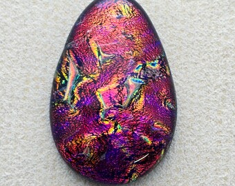 27x42mm Focal Cabochon of Multi Layered Dichroic Glass - Dark Red Lava/Purple Lava Color on Black - C994-S35