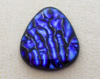 32x37mm Focal Cabochon of Dichroic Glass - Blue Lava Color on Black - F794-R35