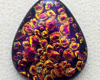 32x37mm Focal Cabochon of Dichroic Glass - Copper-Cranberry Pebble Colors - F106-R35