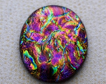 32x38mm Focal Cabochon of Multi Layered Dichroic Glass - Dark Red Lava/Dark Pink Lava Color on Black - C973-S35