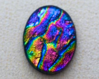 26x34mm Focal Cabochon of Dichroic Glass - Rainbow Lava Color on Black - F923-R30