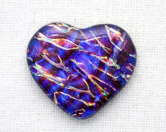 Lg 37x42mm - Focal Cabochon of Multi Layered Dichroic Glass - Dark Red Lava/Blue Color on Black - C811-SH40