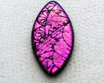 21x38mm - Etched Zentangle of Dark Pink Colors on Black - F105-E30