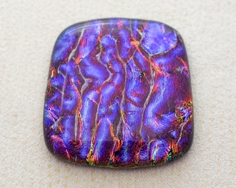 Lg 38x41mm - Designer Focal Cabochon of Multi Layered Dichroic Glass - Blue Lava/Cranberry Lava Color on Black - F796-S40