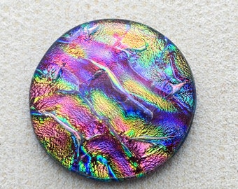 36mm Focal Cabochon of Dichroic Glass - Rainbow Lava Color on Black Glass - F103-R36