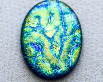 28x38mm Focal Cabochon of Multi Layered Dichroic Glass - Gold Lava/Starry Blue Color on Black Color - C971-S33