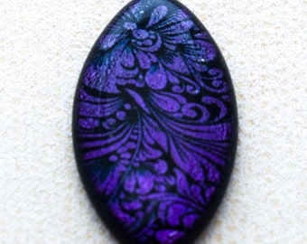 24x42mm - Etched Zentangle of Dark Purple Colors on Black - F107-E33