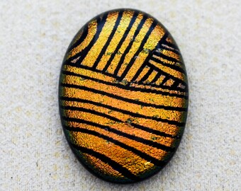 21x30mm Focal Cabochon of Dichroic Glass - Etched Zen-tangle Line Pattern - Gold Color on Black - F908-E326