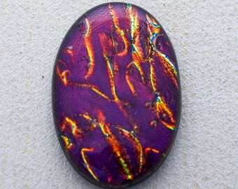 Lg 28x42mm Focal Cabochon of Dichroic Glass - Dark Cranberry, Red Lava Color on Black Glass - F757-R35