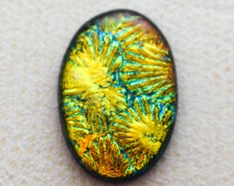 24x35mm Focal Cabochon of Dichroic Glass - Starry Copper, Gold Colors on Black - F620-R30
