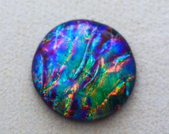 36x37mm - Designer Focal Cabochon of Multi Layered Dichroic Glass - Golden Teal Lava/Dark Red Lava Color on Black - F926-S37