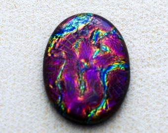 26x35mm Focal Cabochon of Dichroic Glass - Dark Red Lava on Black Glass - F112-R31