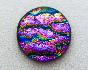 33mm Focal Cabochon of Dichroic Glass - Dark Pink Lava Color on Black - F912-R33
