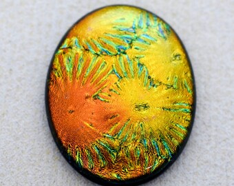 Lg 33x41mm Focal Cabochon of Dichroic Glass - Starry Copper, Orange Colors on Black - F895-R37