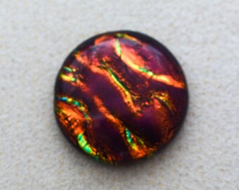 29mm Focal Cabochon of Dichroic Glass - Dark Cranberry, Red Lava Color on Black Glass - F919-R29