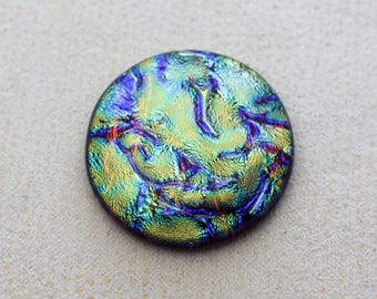 35mm - Designer Focal Cabochon of Multi Layered Dichroic Glass - Teal Lava/Red Lava Color on Black - F819-S35